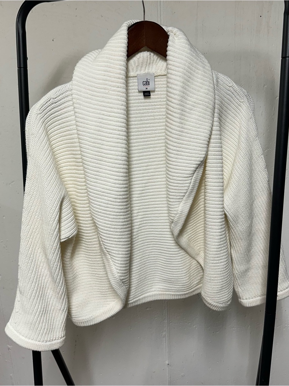 CAbi Cream Ribbed Open-Front Shawl Collar Cardigan 🛵